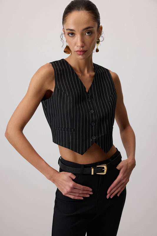 Set blazer e gilet gessato da donna