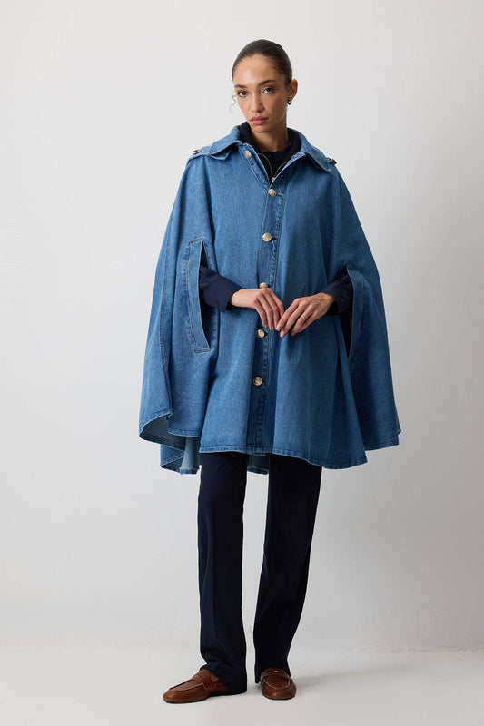 Poncho in denim con cappuccio