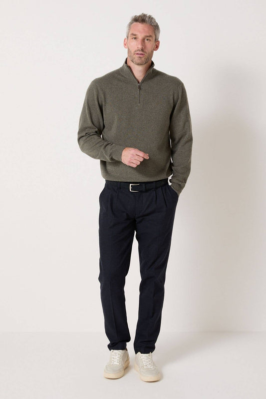 Maglione in lana merino con zip kaki Prudent