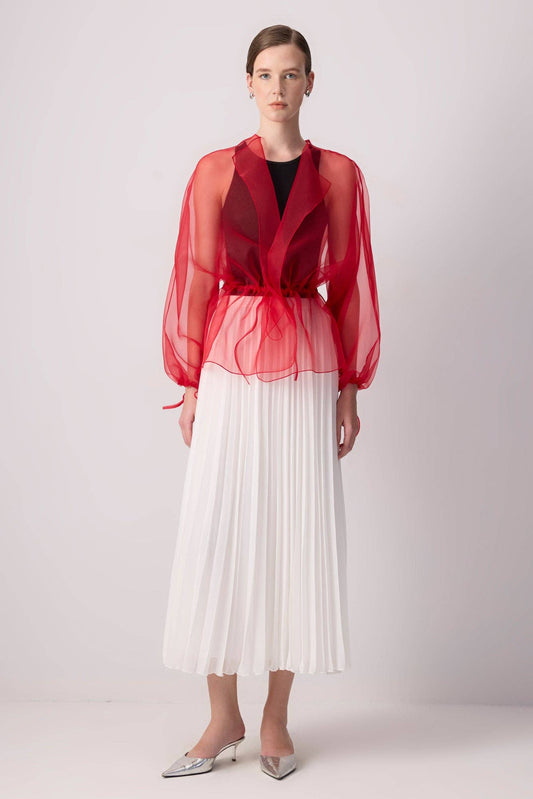 Giacca in organza trasparente con cintura rossa