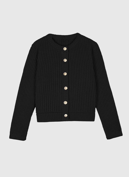 Cardigan nero in maglia con bottoni dorati