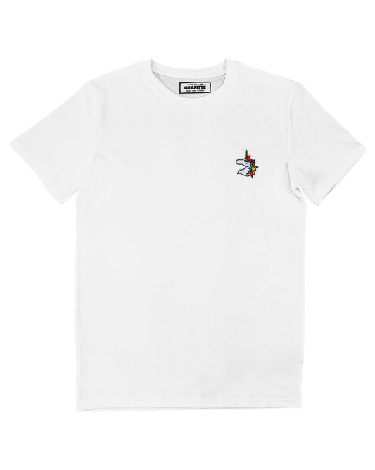 T-shirt bianca con unicorno ricamato