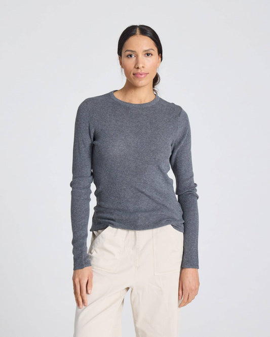 Maglia a maniche lunghe a costine in cotone biologico Freja grigio melange