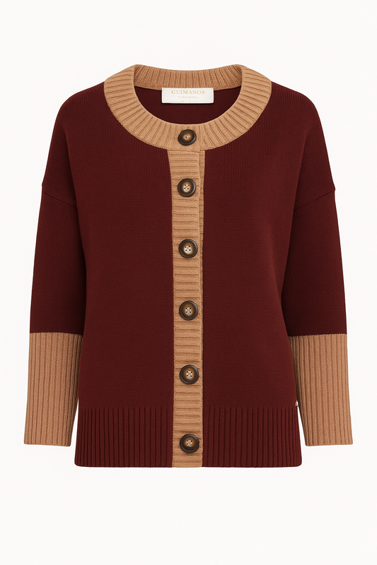 Cardigan bicolore con bottoni a contrasto