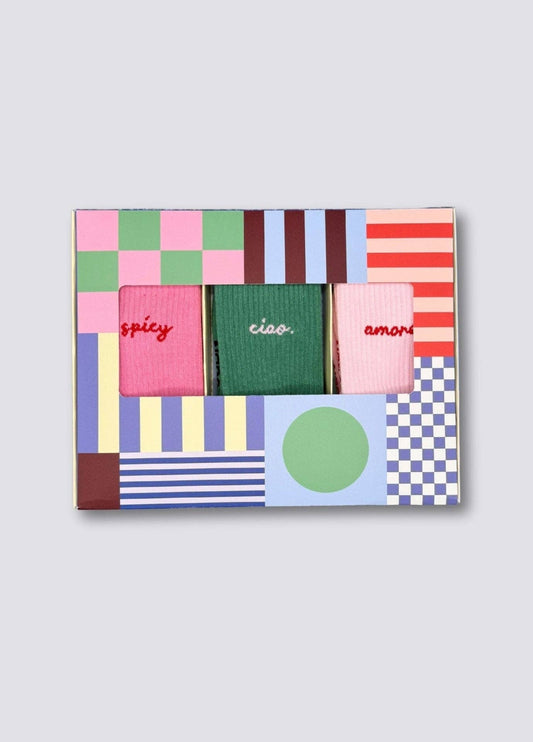 Set regalo di calzini colorati con scritte (pack da 3)