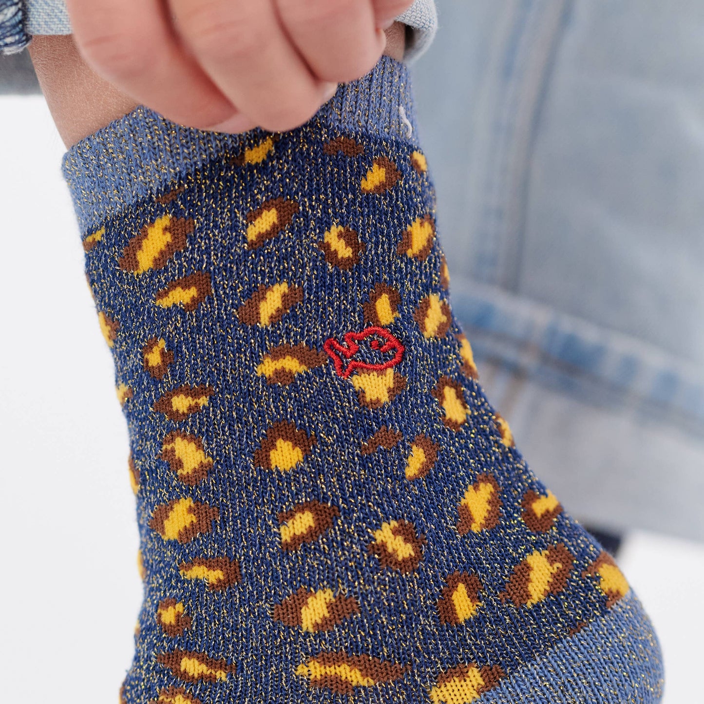 Calzini bambina leopardati glitter blu marino