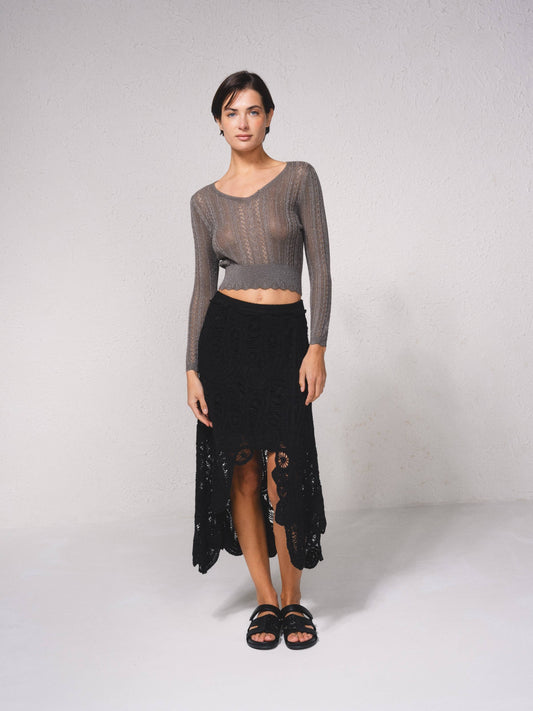 Maglione corto all’uncinetto con lurex