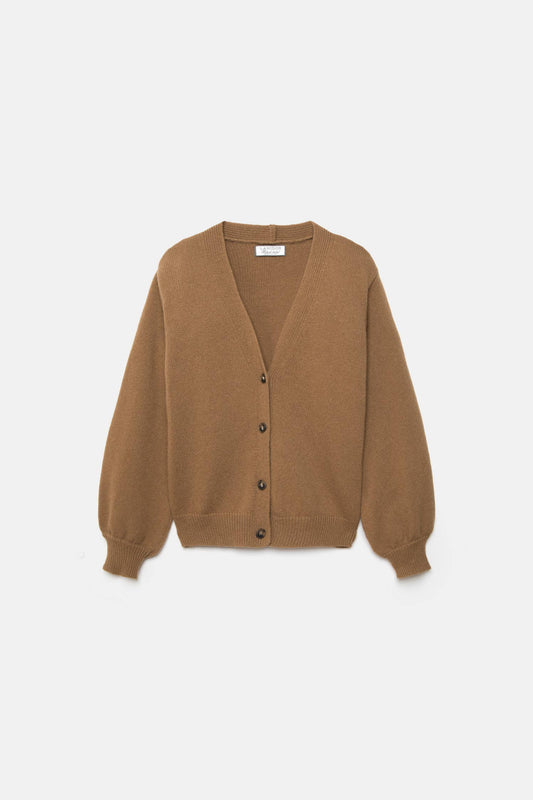 Cardigan in lana a maglia rasata con scollo a V
