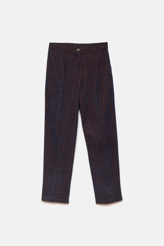 Pantaloni aderenti a quadri in cotone