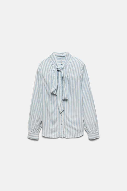 Camicia a righe con fiocco al collo