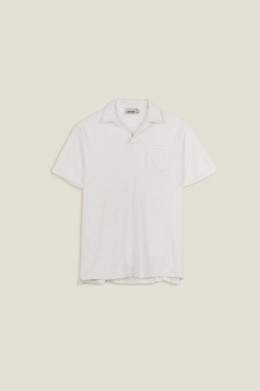 T-shirt in spugna bianca con colletto aperto