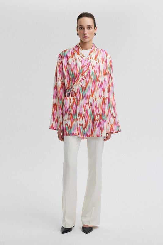 Kimono avvolgente fantasia in misto cotone
