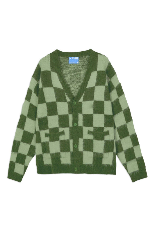 Cardigan a quadri verde in cotone organico