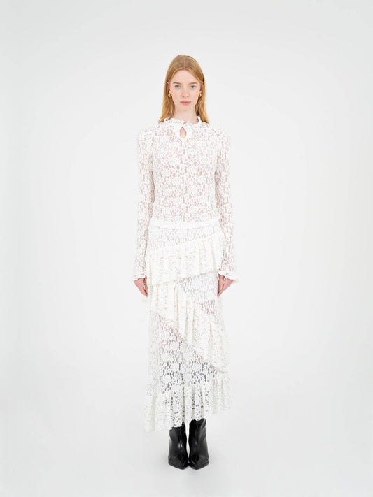 Gonna lunga asimmetrica in pizzo bianco Cupid