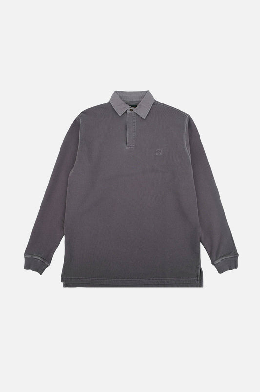 Maglione polo pesante tinto a pigmento in peltro