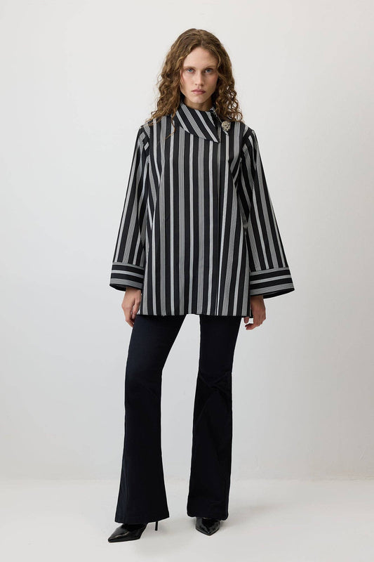 Camicia in viscosa a righe glitterate