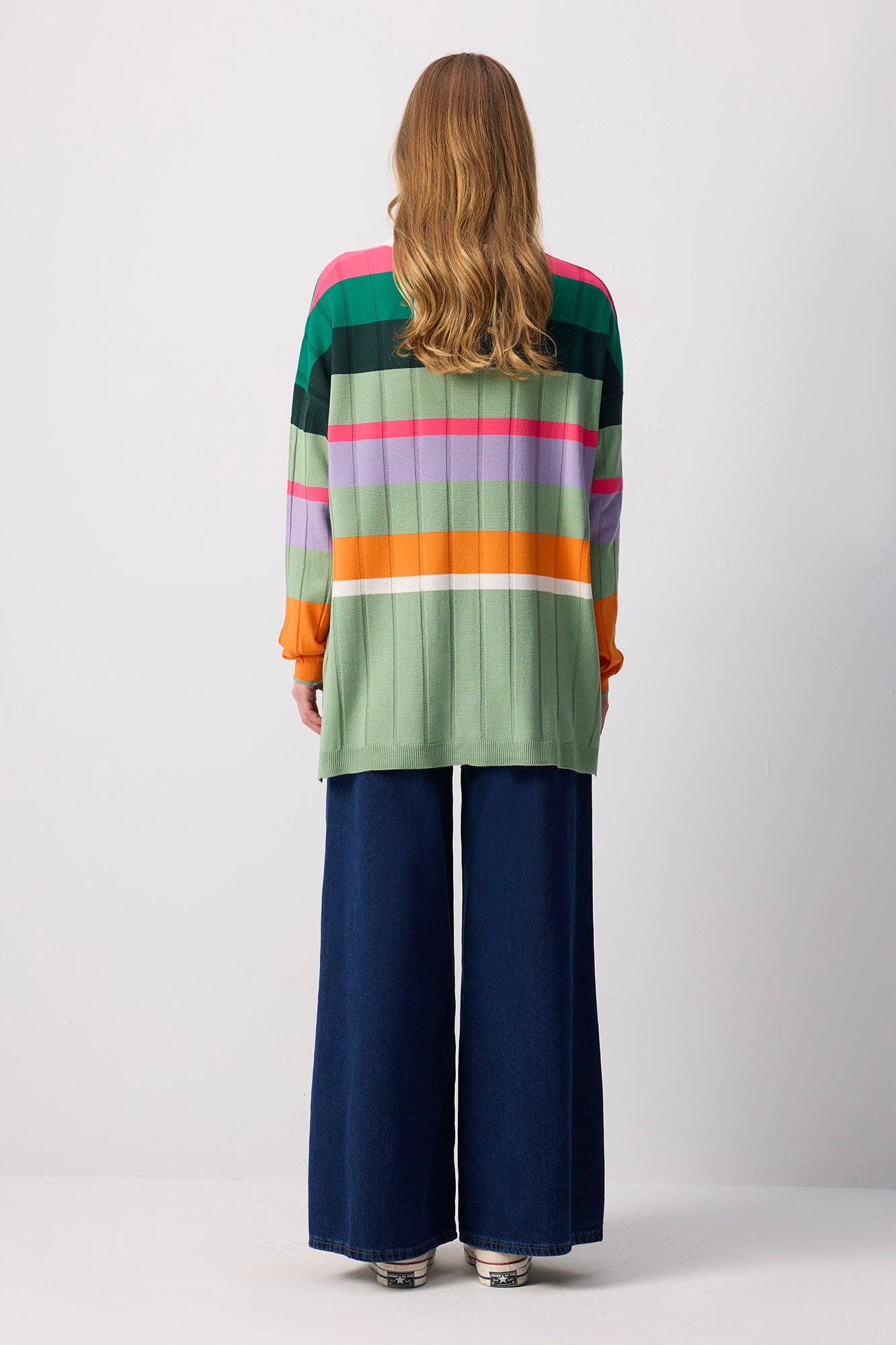 Tunica in maglia oversize a righe multicolor