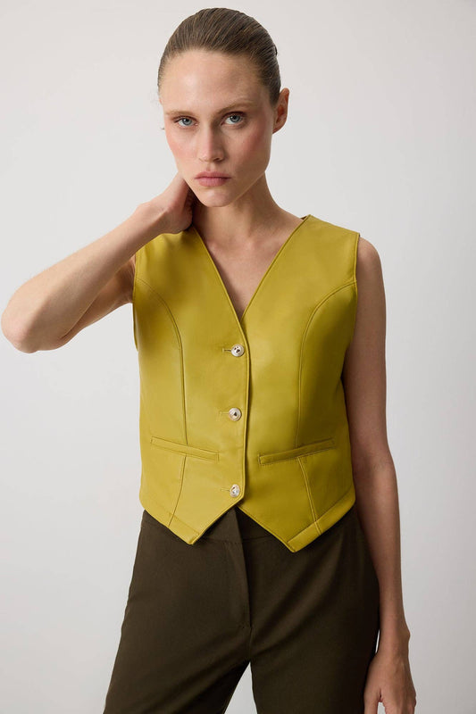 Gilet blazer in pelle vegana verde oliva