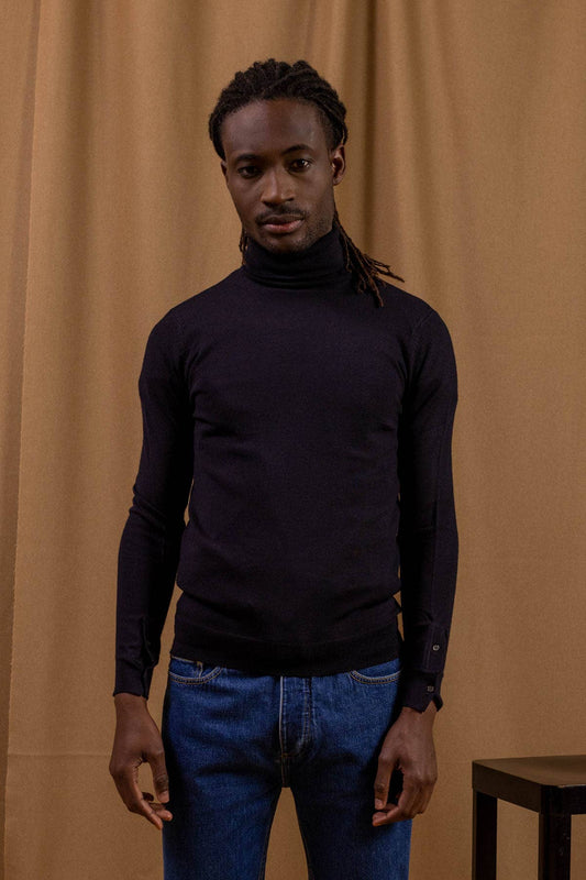 Maglione dolcevita in lana merino extrafine Navy Radieux