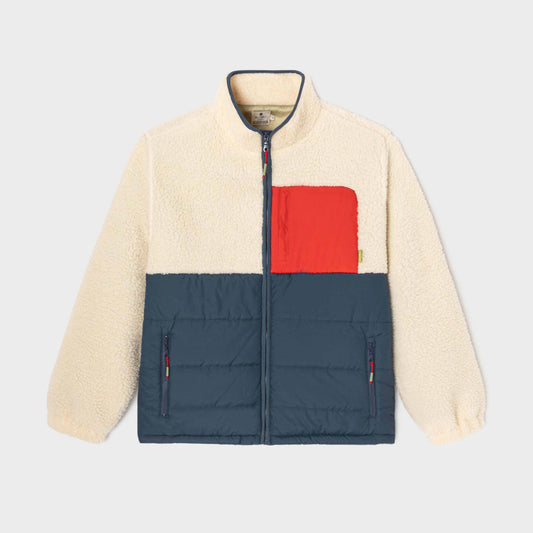 Giacca sherpa color block avorio e blu navy