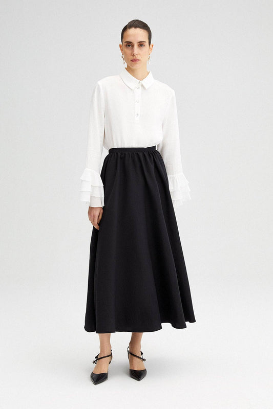 Gonna midi nera con volant