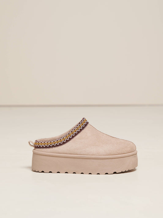 Sabot platform in tessuto con bordura ricamata