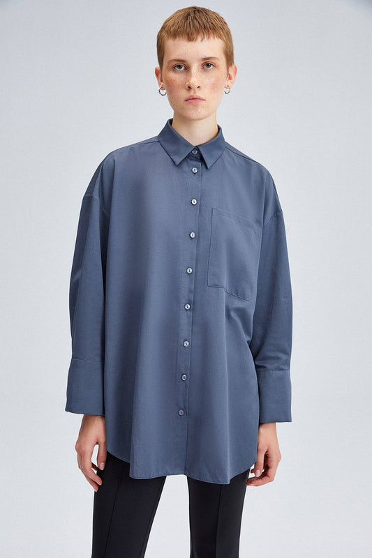 Camicia oversize in popeline misto cotone con bottoni