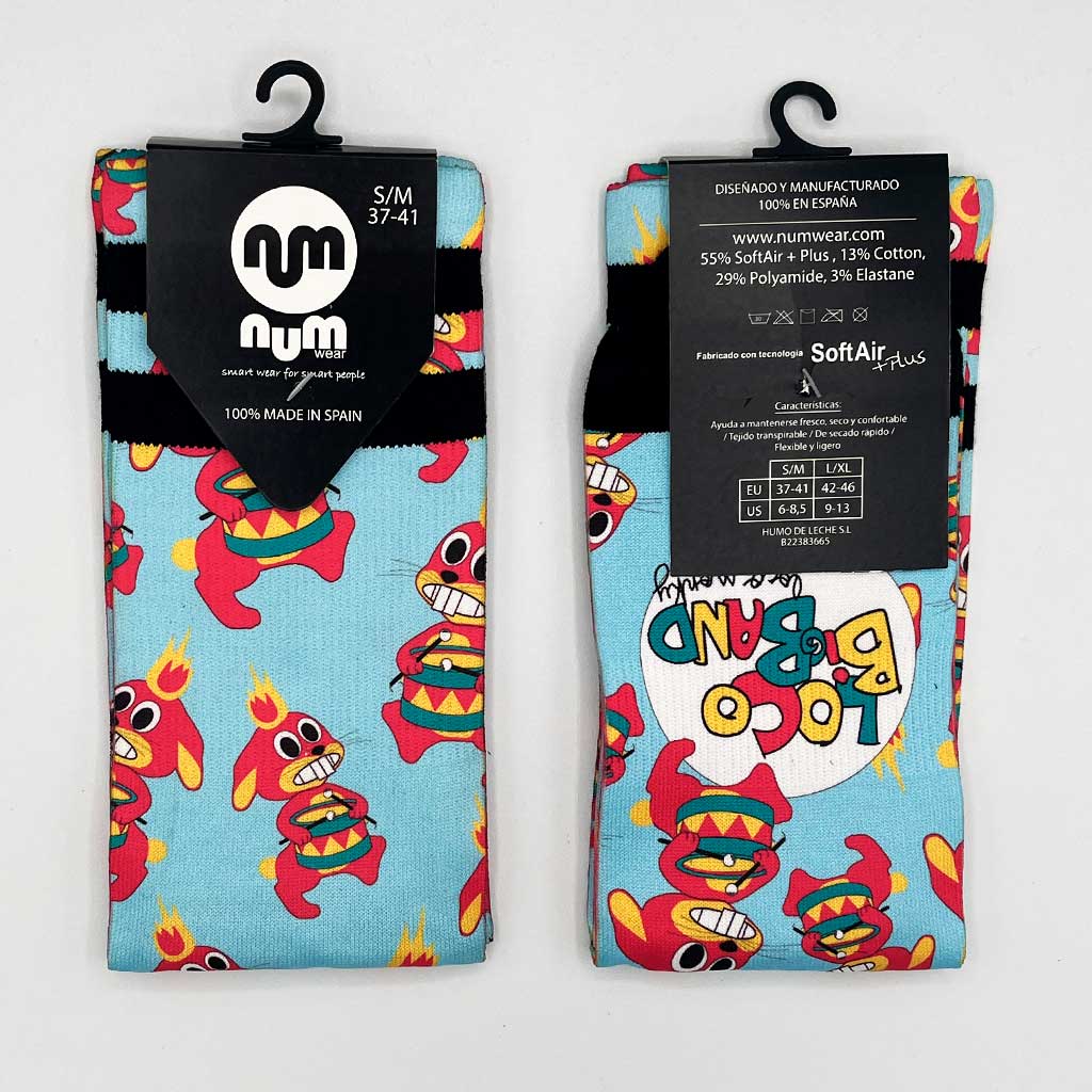 Calzini unisex blu con coniglio batterista