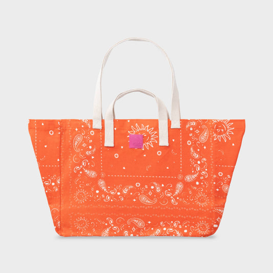 Shopper in cotone biologico con stampa bandana arancione