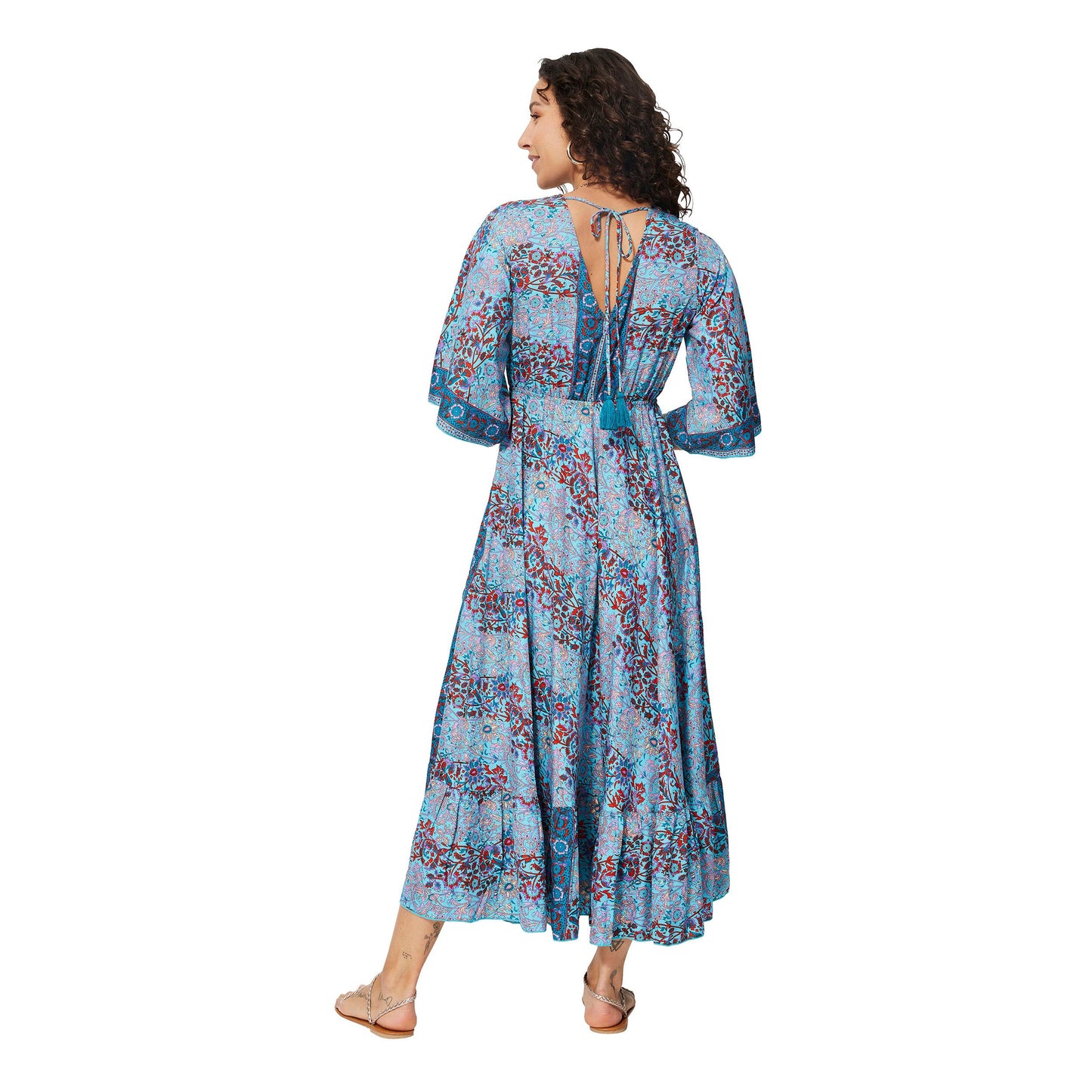 Abito estivo lungo boho con maniche a 3/4