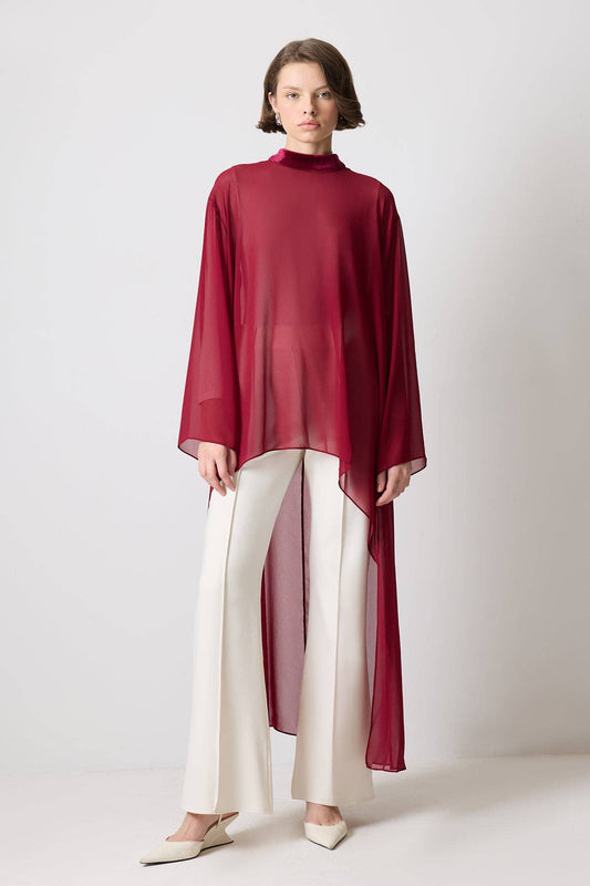 Tunica in chiffon con dettagli in velluto
