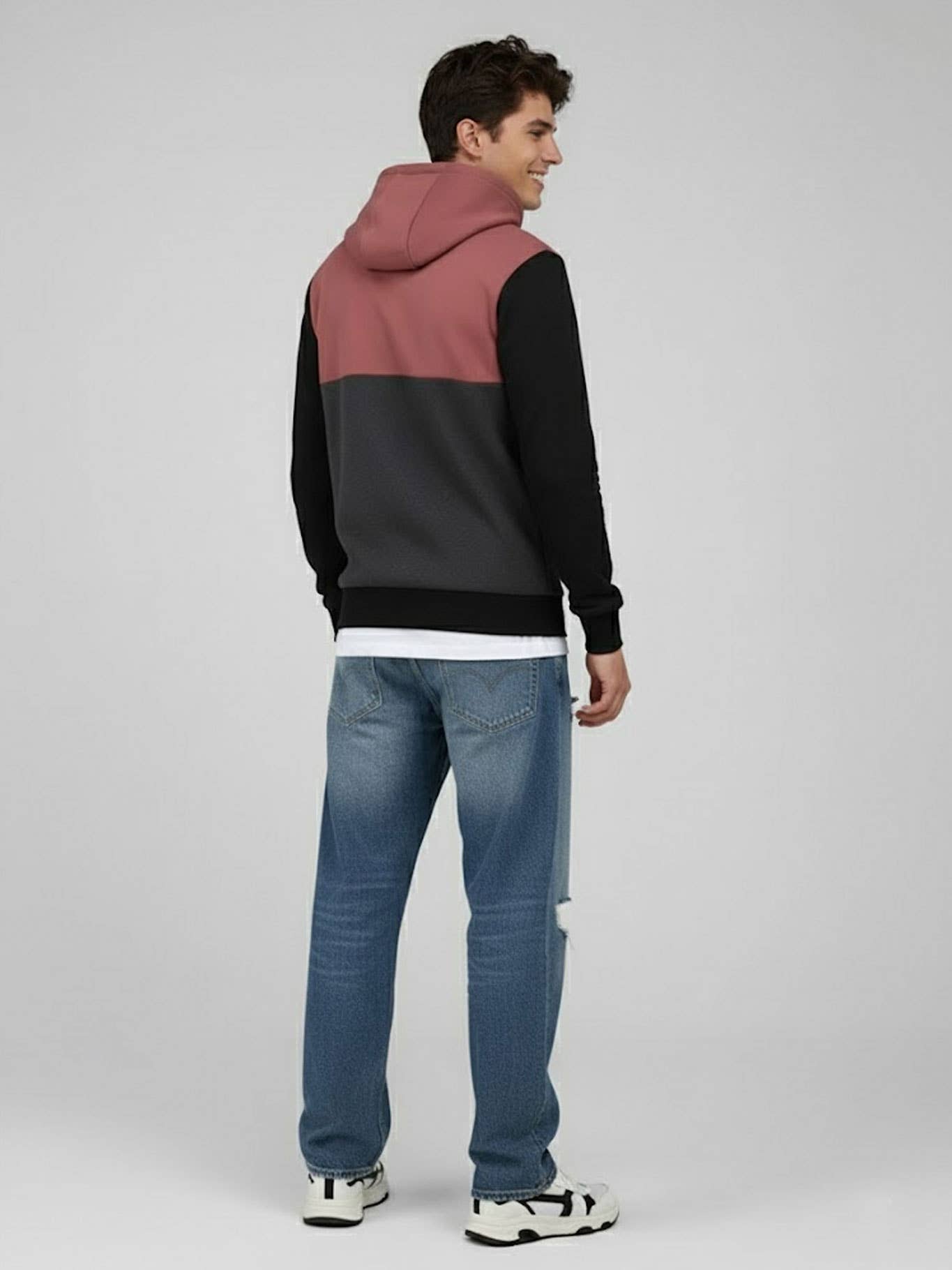 Felpa con zip Chimp color block con cappuccio