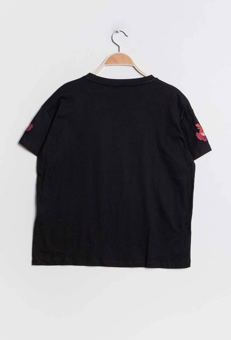T-shirt Tara in cotone con ricamo floreale