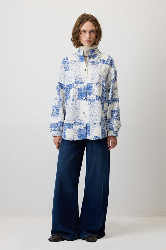 Giacca bomber oversize con stampa paisley