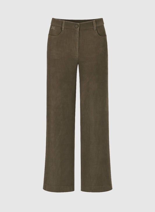 Pantaloni ampi in velluto a coste verde militare