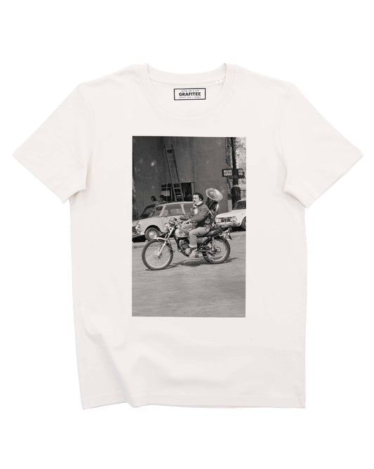 T-shirt vintage Coluche Moto con stampa fotografica