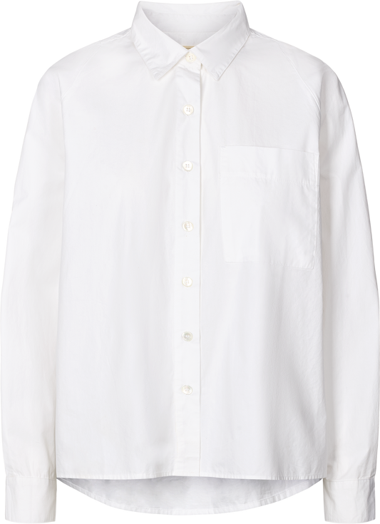 Camicia Bianca in Popeline di Cotone Biologico con Maniche Raglan