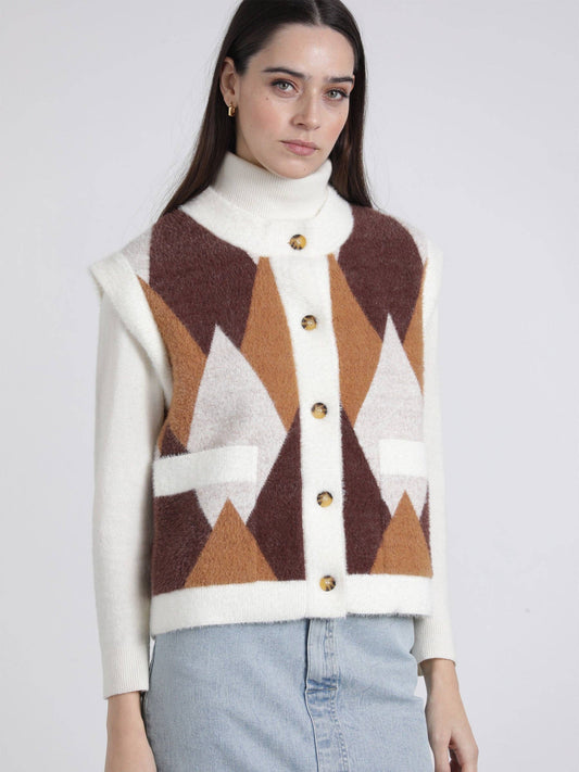 Gilet in maglia jacquard a rombi con bottoni