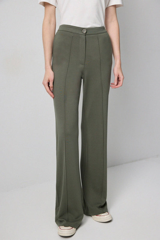 Pantaloni palazzo in maglia a coste kaki