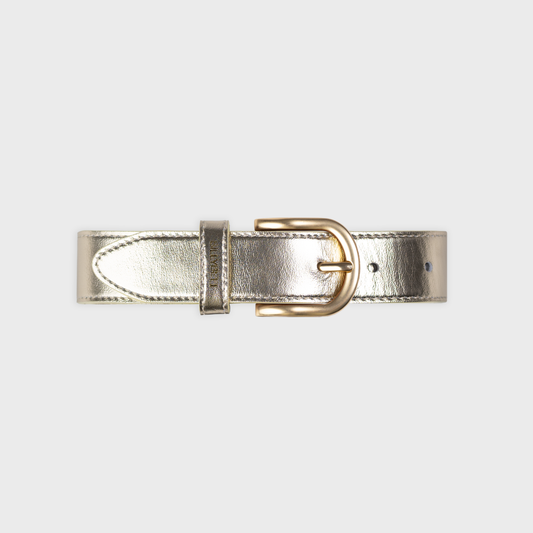 Cintura donna in pelle metallizzata oro con fibbia dorata