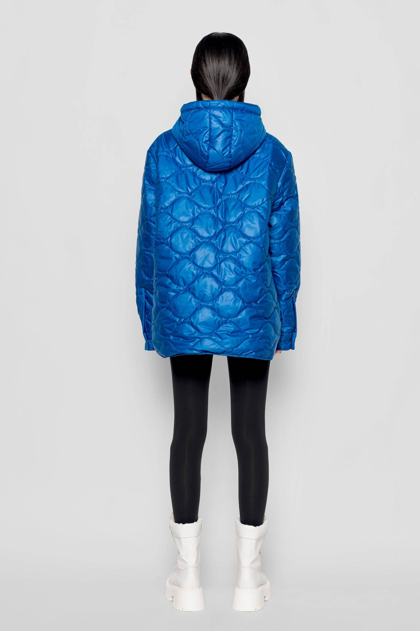Giacca imbottita Wave con cappuccio blu reale