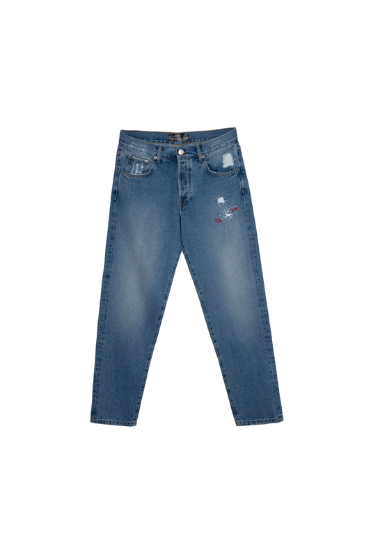 Jeans in denim di cotone organico con ricamo
