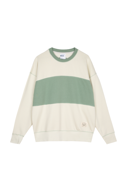 Felpa girocollo color block verde e beige old school