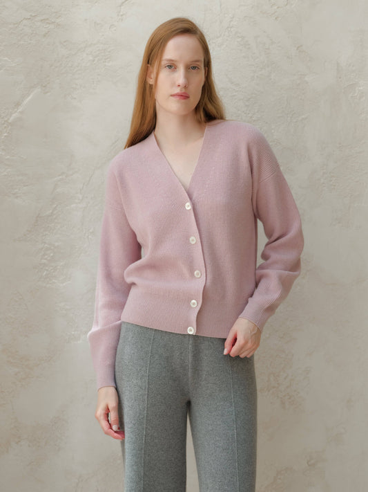 Cardigan a coste in misto cashmere minimal
