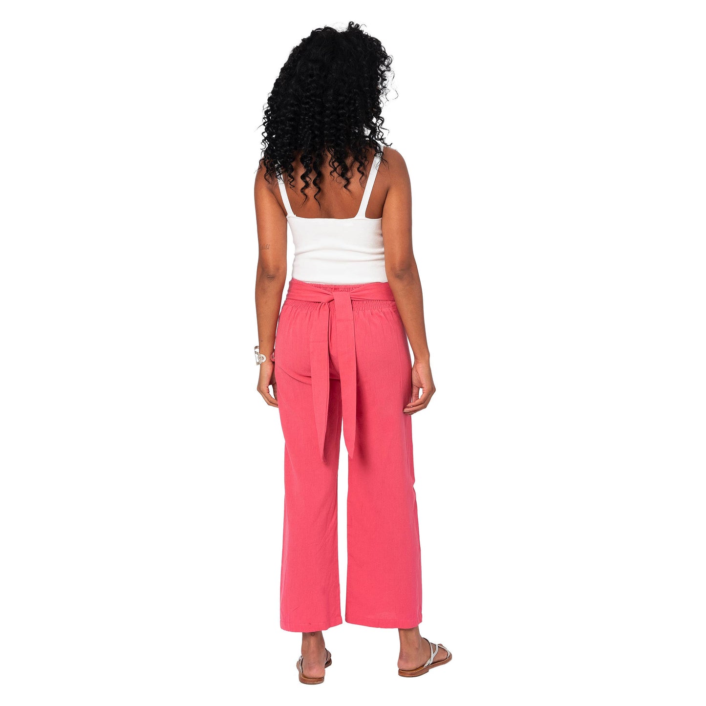 Pantaloni estivi culotte in cotone e lino rosa