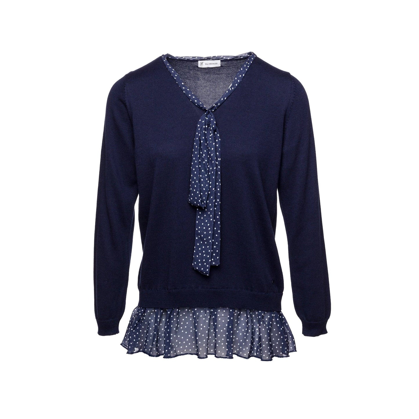 Maglia con fiocco e balza a pois