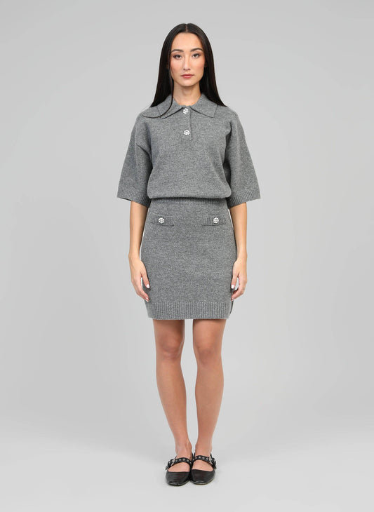 Maglione Norea grigio con colletto polo e bottoni gioiello