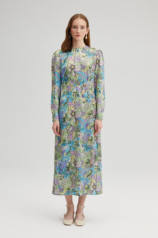 Abito midi multicolor a stampa floreale con bottoni