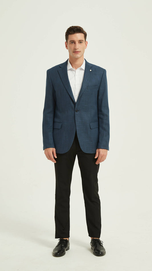 Blazer uomo blu marino slim fit con toppe ai gomiti