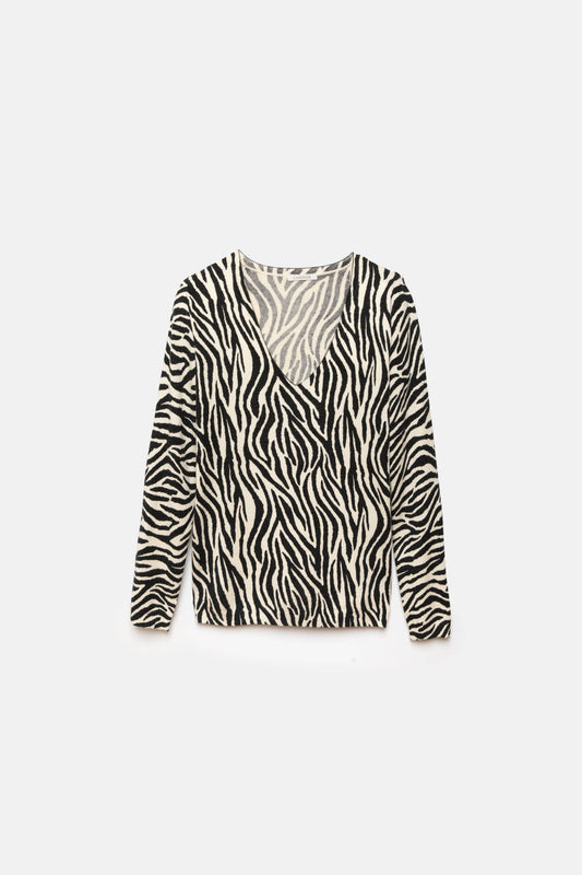Maglione in maglia con motivo zebra e scollo a V
